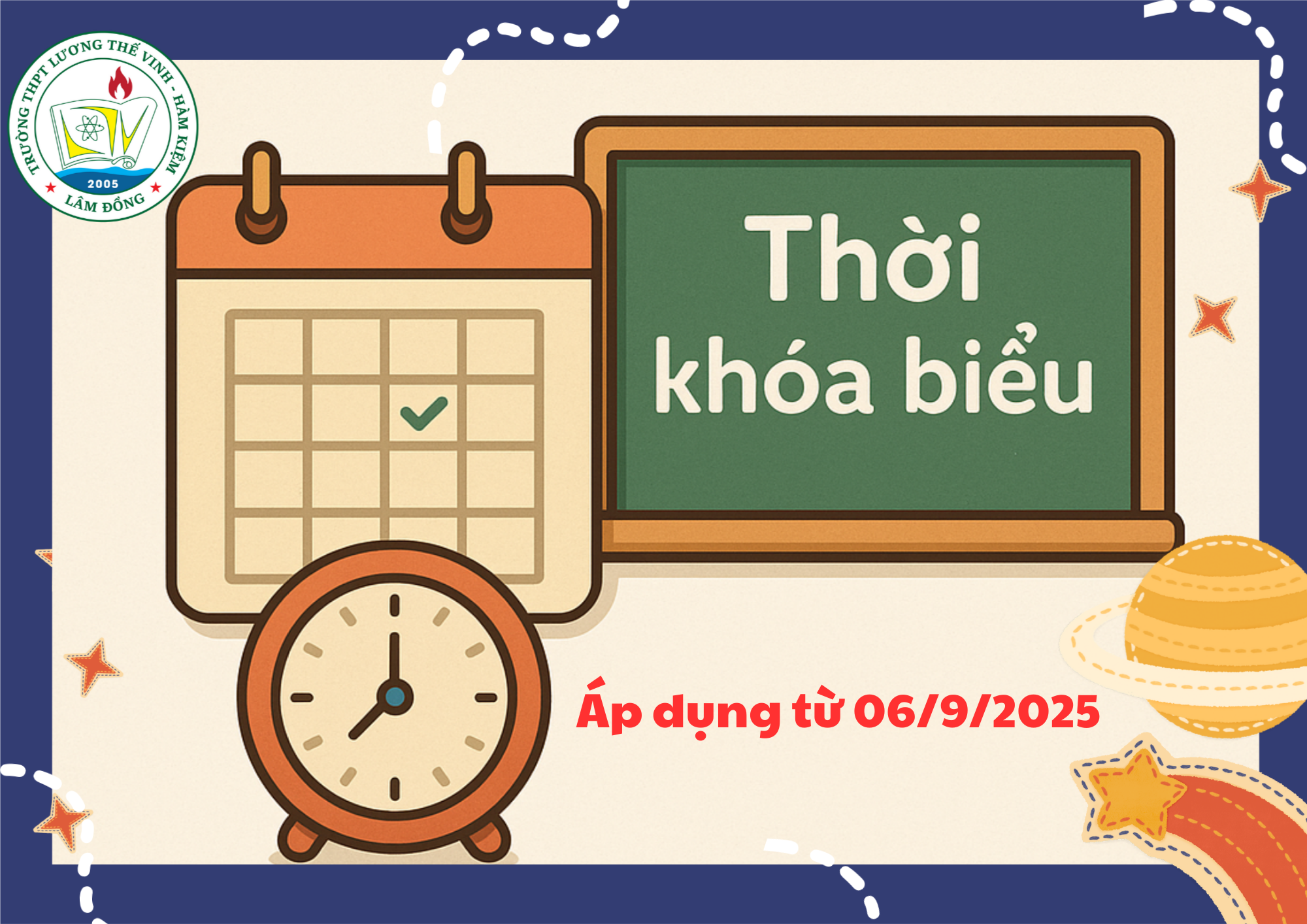 Thời Khoá Biểu 1A - Năm học 2025-2026 (áp dụng từ ngày 06/09/2025)